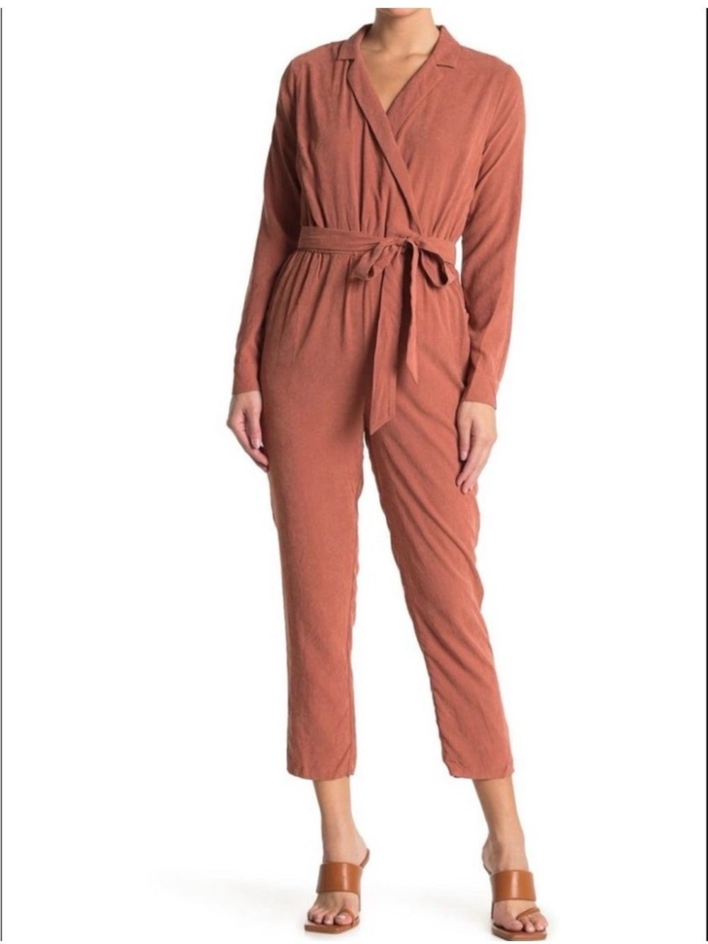 Lost + Wander Rust Wrap-Front Long Sleeve Jumpsuit